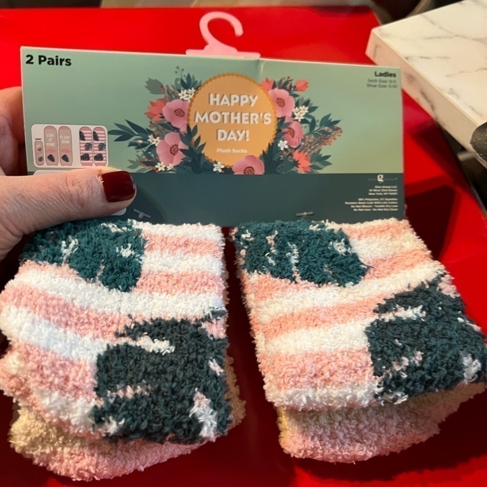 𝅺NWT-FUZZY socks (2 pairs) “Stay at Home Plant Mom”